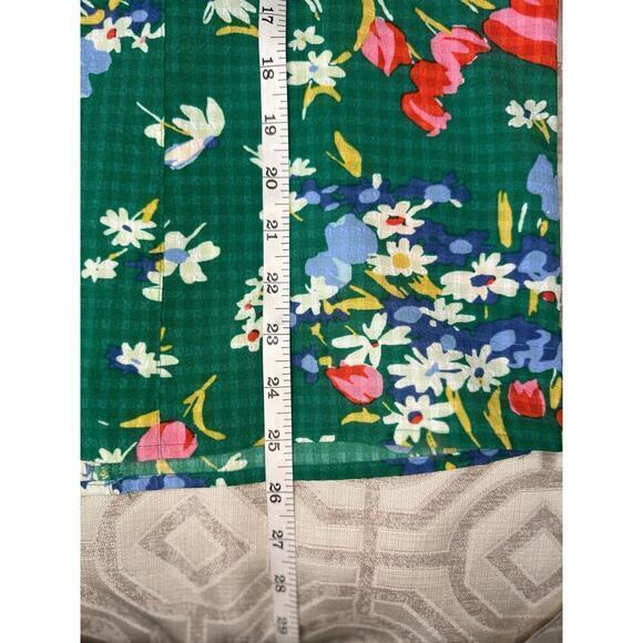 LOFT Top Green Floral Ruffle Bouquet Tie‎ Neck Blouse Gingham size XXLP Petite - Picture 8 of 8